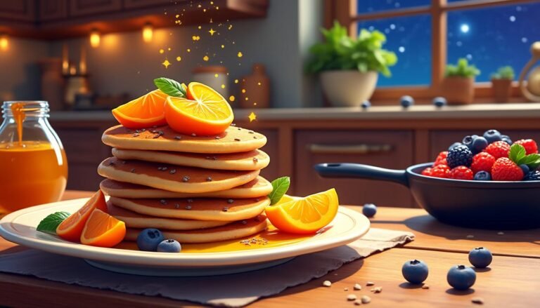 savourez la recette 4 étoiles des pancakes aux kakis et graines de chia de dreamlight valley, un mélange délicieux et sain à réaliser facilement chez vous pour un petit-déjeuner gourmand et nutritif.